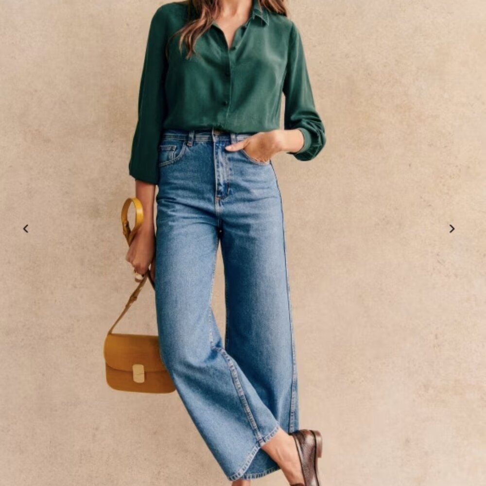Sezane Le Crop Jean Wide Leg  Blue Size 42 US 8 EUC